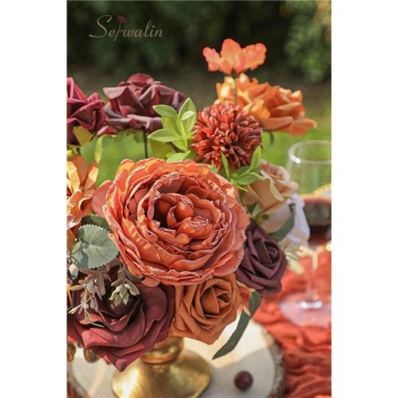 Artificial Flowers Silk Flower Cake Flowers Fake Roses Orange Burgundy Flowers - Picture 6 of 6